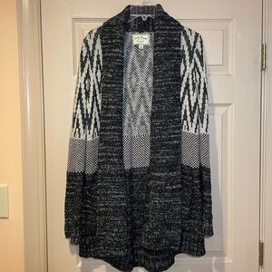 Lucky Brand Women's Open Front Black/Cream Cozy Patterned Cardigan, Size Large‎